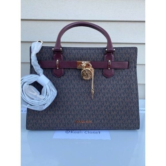 Michael Kors MK Hamilton Medium Satchel Tote Bag - Merlot - Picture 1 of 11
